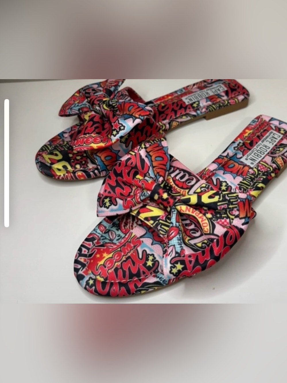 Cape Robbin Pink Multi Graphic Bow Slide Sandals